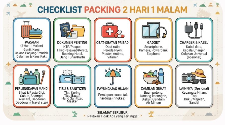 Liburan 2 Hari 1 Malam? Ini Daftar Barang yang Wajib Dibawa